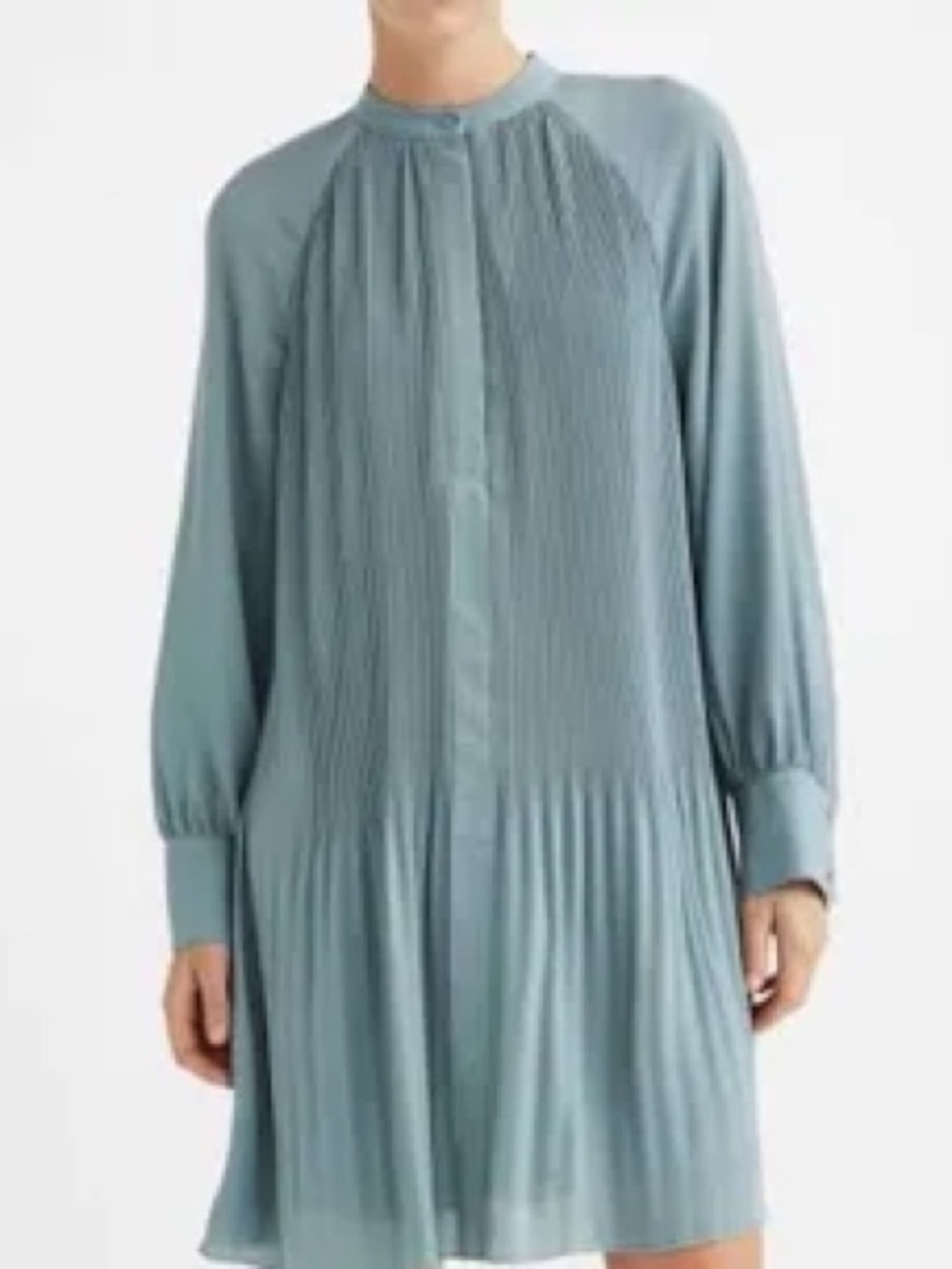 H&M Accordion Pleated Shirt Dress in Sage Green